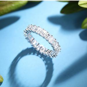 Regalo de promesa perfecta 0.15ct 1ct Esmeralda Compromiso Bodas Anillos de novia 9K 18K Oro sólido Laboratorio Diamante Anillo de eternidad - Product Image 6