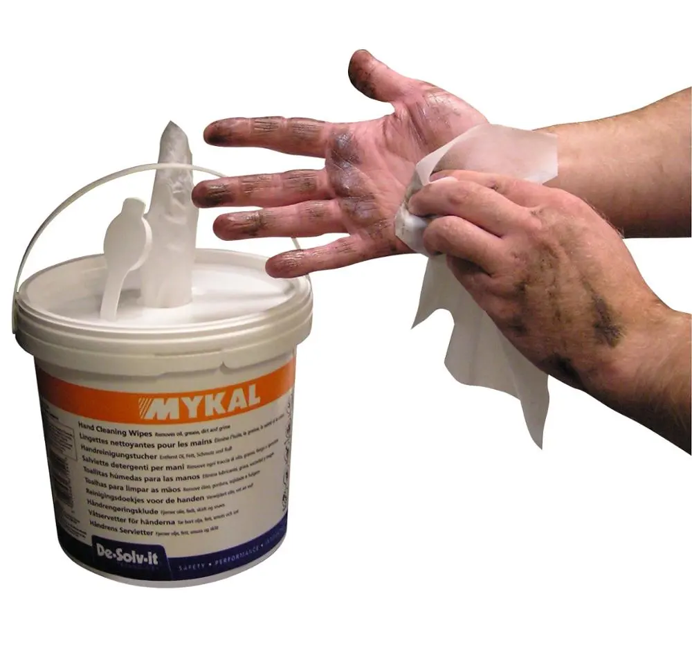 industrial heavy duty PP spunbond hand wet wipes , orange meltblown abrasive scrubbing cleaning big wipes in canister