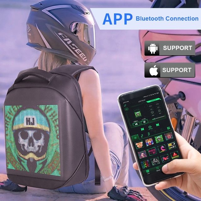 Display Advertising LED Screen Oxford Waterproof Fashion LED Backpack for Motorcycle Unisex 20-36L