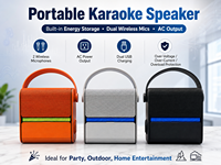 Enceinte Karaoké Portable avec 2 Micros Sans Fil, Audio Sans Fil, Sortie CA, Double Chargement USB et Stockage d'Énergie Intégré