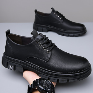 Zapatos de Hombre de Cuero Genuino, Punta Redonda, con Cordones, Estilo Británico, Suela de Goma, Botas Casuales para Todas las Temporadas - Product Image 3