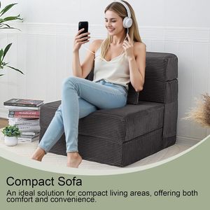 Canapé-lit pliable désossé Chaise-lit convertible en velours côtelé simple Chaise-matelas en mousse pliable Canapé <span class=keywords><strong>futon</strong></span> pliable confortable - Product Image 3