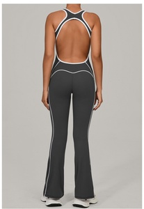 Sexy a vita alta traspirante blu senza schienale tinta unita elasticizzata a vita intera in Spandex/Nylon da donna tuta Yoga un pezzo sportivo - Product Image 6