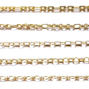 Necklace Bracelets Parts Women Gift Iron Cross Chains 18K Gold Plated Square Link Cable Chains for DIY Jewelry Making
