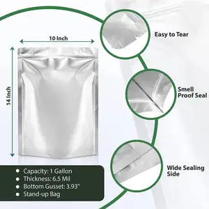 1 galão calor sacos sealable com absorvedores de Ocygen pacotes e etiquetas 10*14 vácuo selo mylar sacos para alimentos a longo prazo