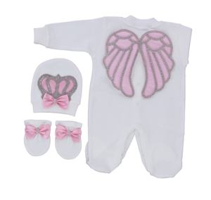 Alta calidad al por mayor 100% tela de algodón personalizado Rosa Ángel completo manga larga bambú tejido bebé mameluco conjunto niñas primavera carta - Product Image 1