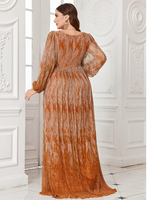 Robe de soirée élégante la plus populaire pour femmes grandes tailles, col carré, manches longues, pailletée, taille haute, couleur orange, pour le printemps