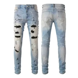 Calças jeans de alta qualidade, novo design de alta qualidade, azul claro, pintura, rasgadas, cor clássica, furo, danificado, 2023