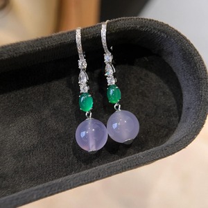 Pendientes Colgantes de Plata de Ley S925, Estilo Chino Nuevo, Jade Morado, Diseño 'Nueve Fuego Morado' Sin Núcleo, Color Violeta Natural - Product Image 3
