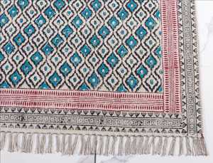 Boho Garden <b>Block</b> Print Cotton Rug Handmade Indian Carpet with Tassels Floor Rug Home Decor - Product Image 5