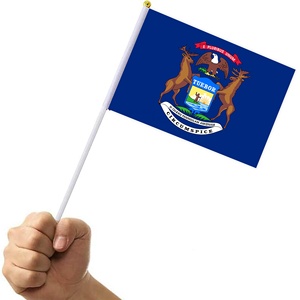 Drapeau à agiter à la main avec logo personnalisé du Michigan, État des Grands Lacs, 14x21cm, bannière sur bâton pour les événements sportifs et de football - Product Image 3