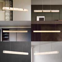 JYLIGHTING Suspension design moderne en forme de bande longue, style nordique, en laiton et marbre alabastre, pour villa, îlot de cuisine, lustre linéaire en laiton