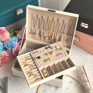 Boîte à <span class=keywords><strong>bijoux</strong></span> rectangulaire grande capacité multi-couches <span class=keywords><strong>pour</strong></span> boucles d'oreilles, colliers, bagues, en cuir PU, organisateur de rangement et d'exposition de <span class=keywords><strong>bijoux</strong></span> amovible - Product Image 4