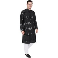 Ensemble Kurta Pajama pour homme Triloki, brodé et orné de paillettes, en rayonne, long, tenue de marié, tenue de Diwali Puja
