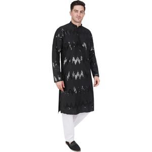 Conjunto de Kurta y Pijama para Hombre Triloki, Bordado con Lentejuelas, Rayón, Largo, Traje de Novio, para Diwali y Puja - Product Image 2