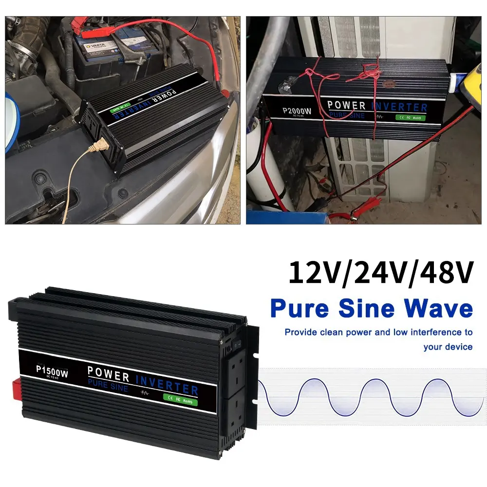 인버터 12V 24V 48V ~ 110V 220V 순수 사인파 소프트 스타터 인버터 스위치 온보드 충전기 5000W 자동차 전원 인버터