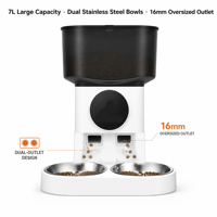 Distributeur de nourriture intelligent pour chat, grande capacité 7L, contrôle à distance par application, programmation des repas, bols en acier inoxydable, facile à nettoyer