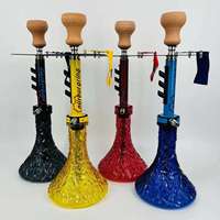 Lot de 6 chichas de luxe imprimées, avec base en aluminium texturé cristal, couleurs rouge, bleu, jaune, noir – Vente en gros