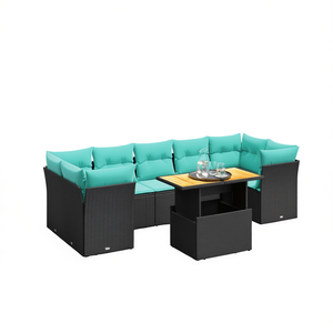 Ensemble de canapés de patio en polyrotin noir pour 8 personnes avec coussins, mobilier d'extérieur contemporain au design moderne - Product Image 1