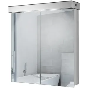 Armário de banheiro com espelho dupla face em aço inox 304 montado na parede 60*65*15