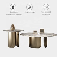 Nouveau design Ensemble de tables basses avec support or/bronze Ensemble de meubles pour salon Table d'appoint Ensemble de 2 tables italiennes de luxe avec dessus en pierre