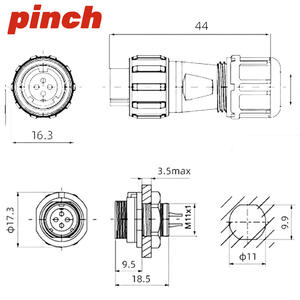 Conector de Aviación Pinch SP11 2 3 4 5P Macho Hembra con Tuerca Trasera, Enchufe Impermeable IP68 de Material ABS - Product Image 5