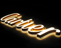 Lettres de signalisation LED personnalisées 3D, éclairées par l'avant et le dos, effet halo, en acier inoxydable et acrylique pour devanture de magasin