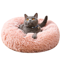 Coussin de couchage pour animaux de compagnie lavable en machine, avec housse à capuche, type donut, pour chats et chiens