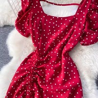 Robe longue SML à col carré et pois, nouvelle collection été, avec manches bouffantes et taille cintrée, style doux et élégant, coupe évasée