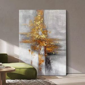 Оптовая продажа, 100% ручная роспись, украшение для гостиной, золотая фольга, абстрактный пейзаж, настенное искусство, ручная роспись, пейзаж, картина маслом - Product Image 3