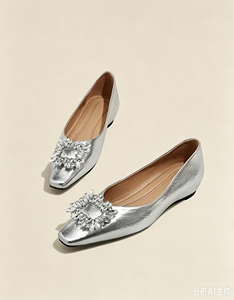 Ballerines vintage françaises à bout carré pour femmes, chaussures plates élégantes à enfiler avec cristaux - Product Image 2