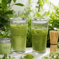 Gobelet à matcha en verre avec paille et couvercle, transparent, pour matcha glacé, latte, thé, café, smoothies, boissons froides, gobelet portable