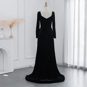 Lscz222 abiti da sera Dubai in velluto nero di cristallo di lusso con gonna lunga abito da festa formale per il matrimonio
