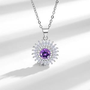 Collier unisexe en cuivre plaqué argent avec pendentif fleur incrusté, style nouveau, simple et élégant, zircon, cadeau luxueux - Product Image 3