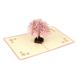 גבוהה באיכות לייזר לחתוך בעבודת יד דובדבן עץ 3D לצוץ כרטיסי ברכה עם מעטפות