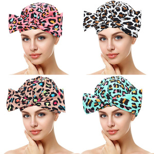 <span class=keywords><strong>Bonnet</strong></span> de douche léopard de luxe pour femmes imperméable doublé de Satin réglable Double couche de soie casquettes de <span class=keywords><strong>bain</strong></span> de plage pour les soins des cheveux SPA - Product Image 6