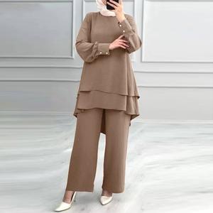 Abaya pour femmes 2 pièces ensemble à manches longues à plusieurs niveaux haut pantalon <span class=keywords><strong>tenue</strong></span> musulmane vêtements de sport survêtement dubaï arabe <span class=keywords><strong>turc</strong></span> costume <span class=keywords><strong>tenue</strong></span> - Product Image 1