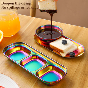 Bandeja de Servir de Luxo em Aço Inoxidável Ecológica Coreana com 3 Compartimentos Conjunto de Pratos para Molho Dourados - Product Image 6