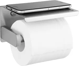 Держатель для туалетной бумаги из матового никеля, самоклеящийся держатель для рулона туалетной бумаги с полкой, настенный держатель для бумаги