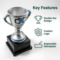 Trofeo de Resina Personalizado con Doble Asa Plateada y Logotipo para Competiciones Deportivas o Regalos Corporativos