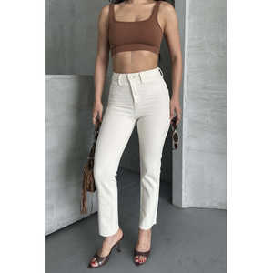 Jeans de Mezclilla Anchos y Sencillos de Cintura Alta en Azul Claro para Mujer, 100% Algodón, Corte Recto con Detalles de Bolsillos - Product Image 6