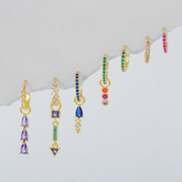 Ensemble de boucles d'oreilles créoles de style Ins en laiton en or 18 carats avec boucles d'oreilles en zircon coloré, boucle d'oreille luxueuse et élégante pour femme
