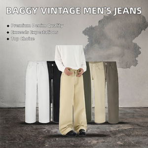 Jeans de Mezclilla Casuales para Hombre, Color Beige Sólido, Versátiles, de Alta Calidad, Estilo Vintage Lavado, Corte Holgado y Recto, Tallas 28-42 - Product Image 2