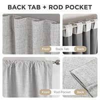 Rideaux occultants à 100 % pour chambre à coucher - Rideaux en lin naturel, isolants thermiques, 2 panneaux, passe-tringles et attaches à languettes