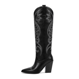 <span class=keywords><strong>Botas</strong></span> Vaqueras de Tacón Alto para <span class=keywords><strong>Mujer</strong></span>, Estilo Vaquero, Bordadas en Negro, Punta Puntiaguda, para Fiestas de Verano, Venta al por Mayor de WETKISS - Product Image 2