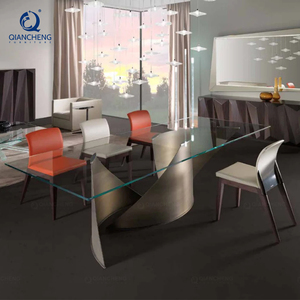 Mesa de Comedor Rectangular de Alta Calidad con Patas de Acero Inoxidable Moderno y Cubierta de Vidrio Templado para Restaurante, Hotel y Hogar - Product Image 4