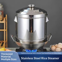 Seau à riz vapeur multifonctionnel Zhongzhi 201 en acier inoxydable sans fond, 2 couches, 6L, avec couvercle en acier inoxydable, compatible gaz et induction