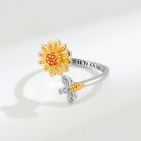 Mini abeille et tournesol rotatif Fidget anneau réglable ouvert Anti-anxiété bijoux cadeaux en gros pour les femmes cuivre matériel