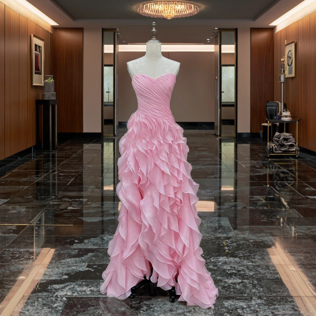 open lace back dress Peach A-Line Evening Dresses Party Gowns with Flowy Peach / 12