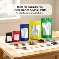 Emballage refermable personnalisé en Mylar transparent avec fenêtre, 3,5g, 7g, 14g, 28g, pour herbes, bonbons, gâteaux, aliments